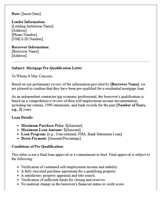 Gig Economy Worker Mortgage Pre-Qualification Letter