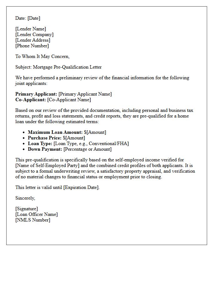Joint Applicant Self-Employed Pre-Qualification Letter