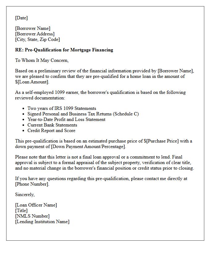 Self-Employed 1099 Earner Pre-Qualification Letter