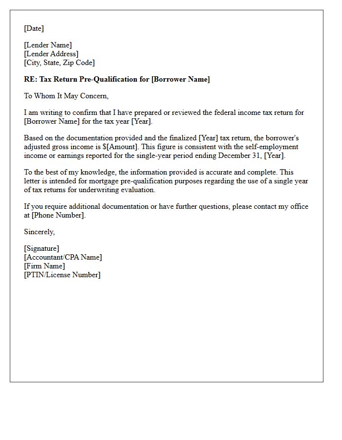 Single-Year Tax Return Pre-Qualification Letter