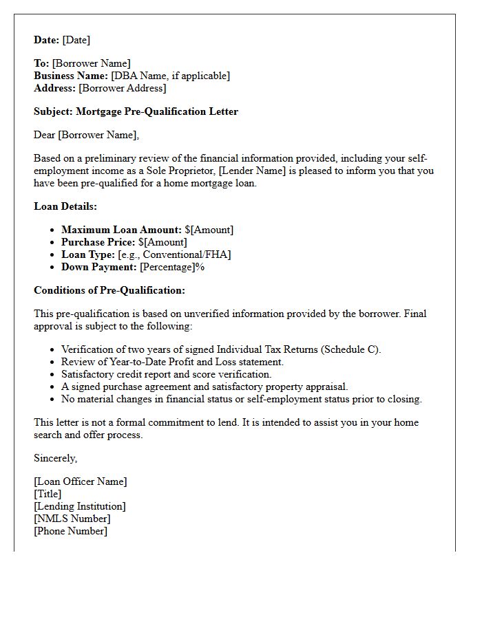 Sole Proprietorship Home Loan Pre-Qualification Letter