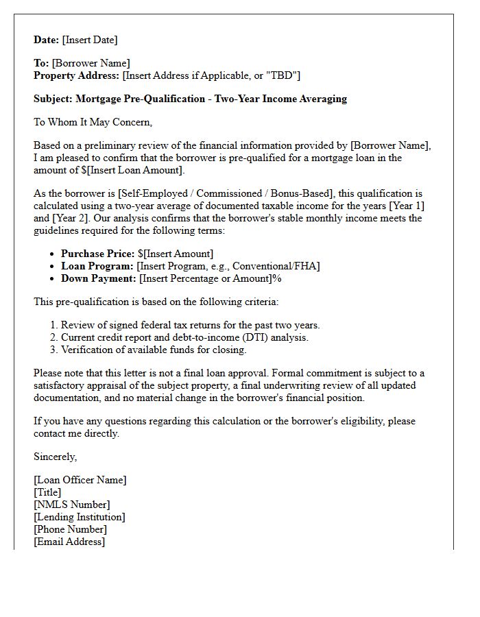 Two-Year Income Average Pre-Qualification Letter