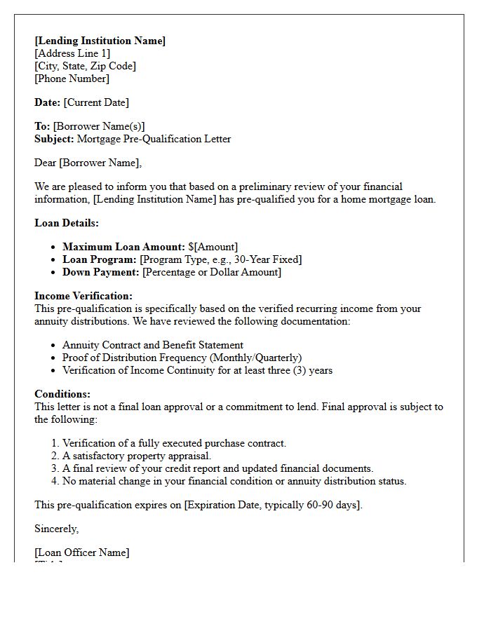 Annuity Income Mortgage Pre-Qualification Letter