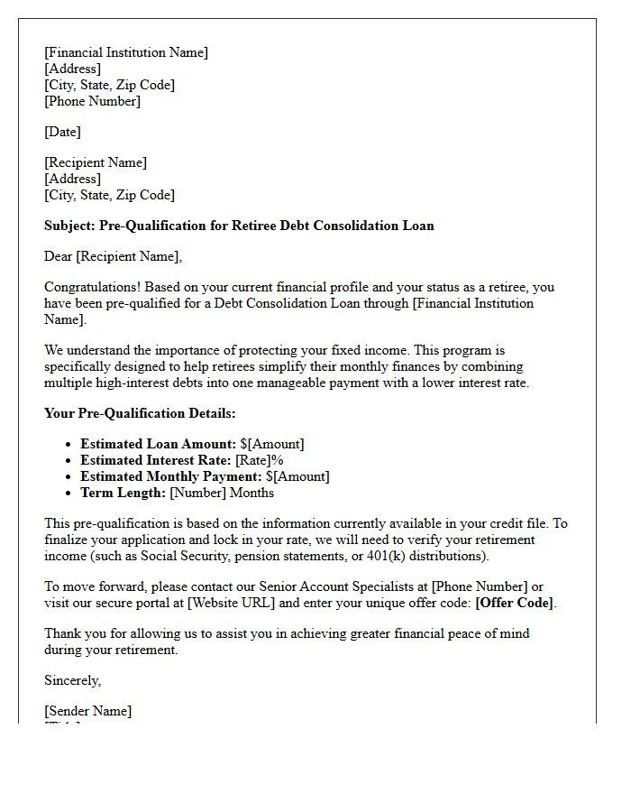 Debt Consolidation Retiree Pre-Qualification Letter
