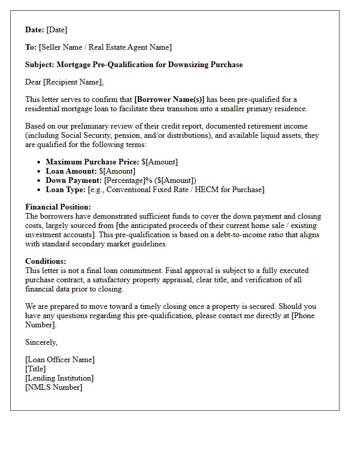 Downsizing Retiree Mortgage Pre-Qualification Letter