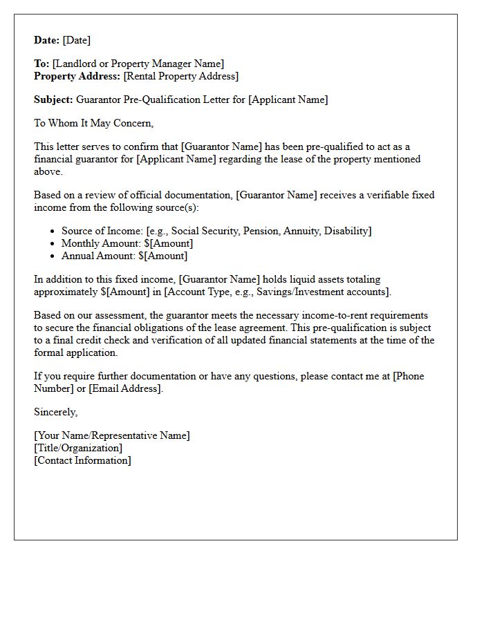Fixed-Income Guarantor Pre-Qualification Letter