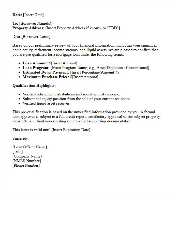 High Equity Retiree Pre-Qualification Letter