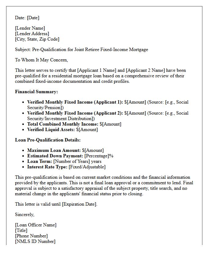 Joint Retiree Fixed-Income Pre-Qualification Letter