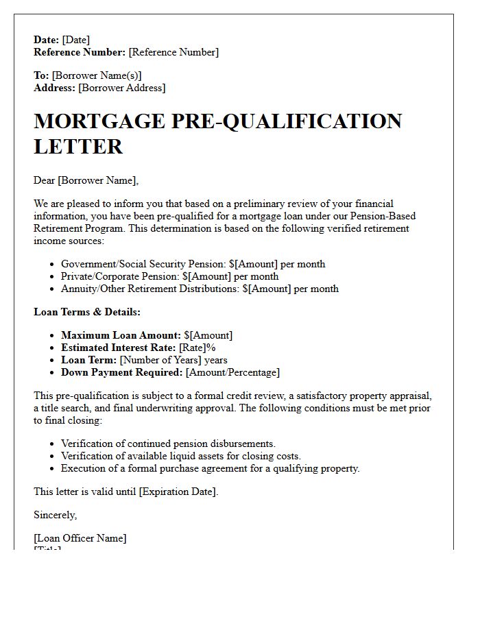 Pension Based Retiree Mortgage Pre-Qualification Letter