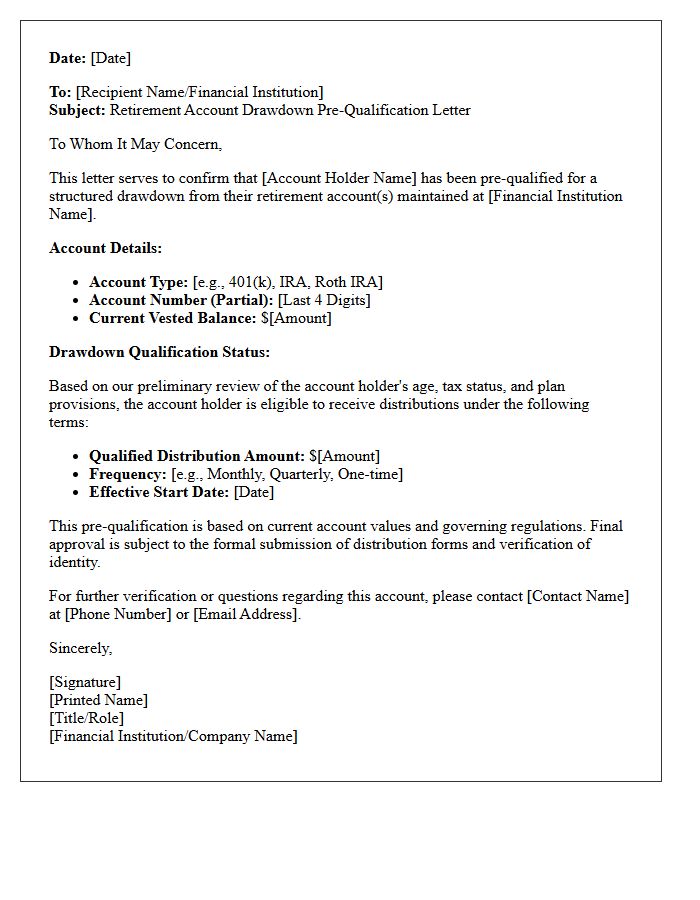 Retirement Account Drawdown Pre-Qualification Letter