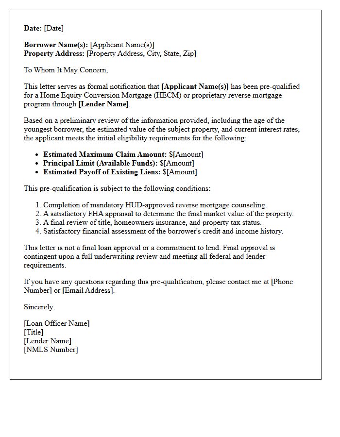 Reverse Mortgage Retiree Pre-Qualification Letter