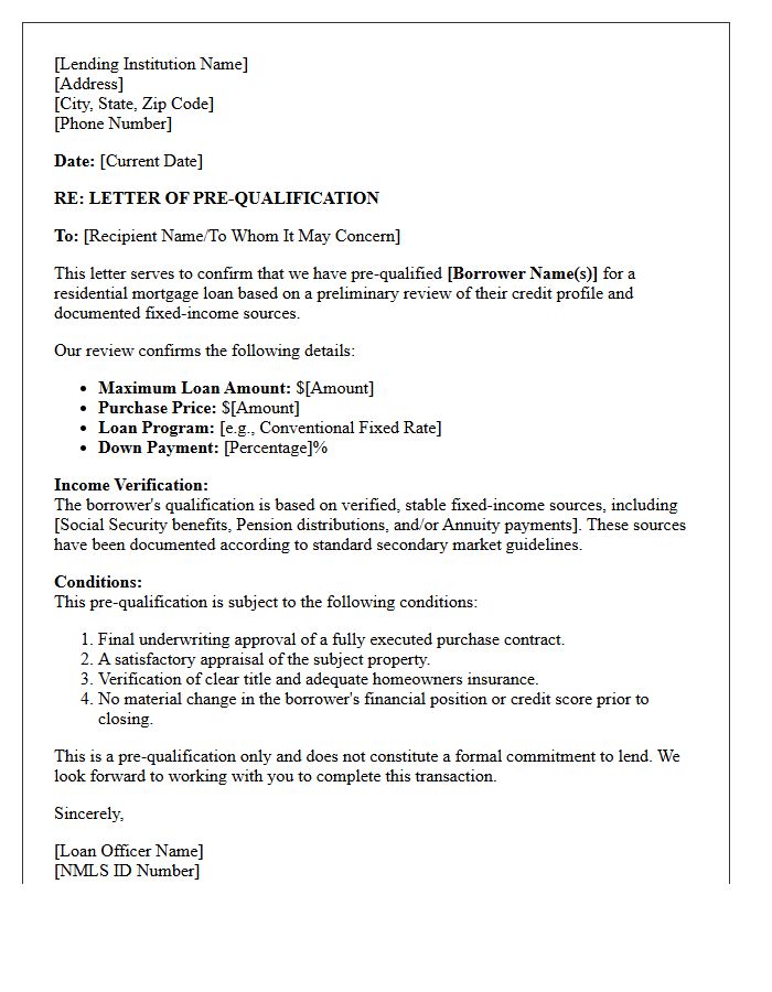 Standard Fixed-Income Retiree Pre-Qualification Letter