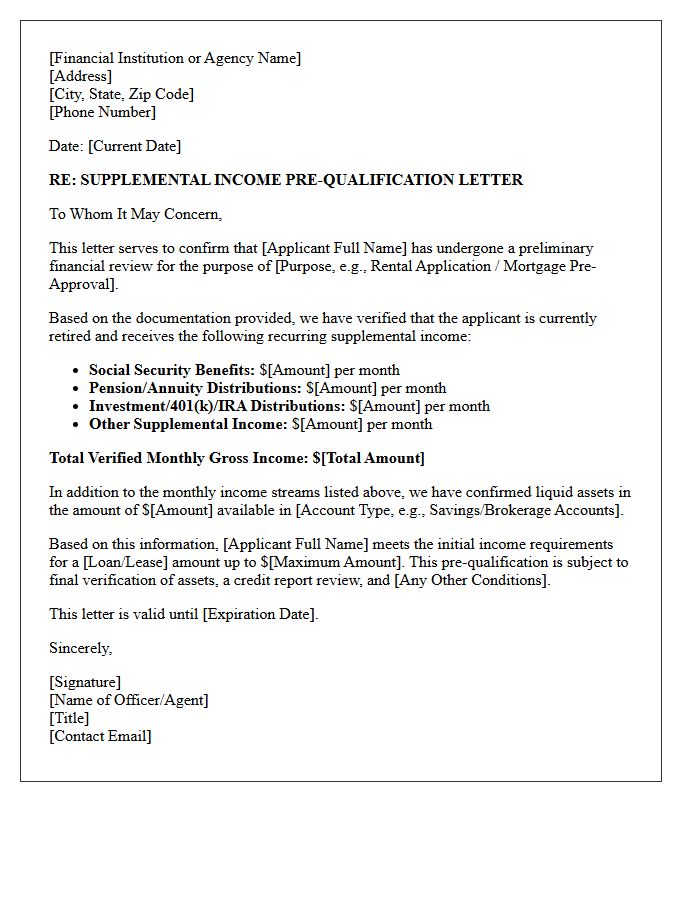 Supplemental Income Retiree Pre-Qualification Letter