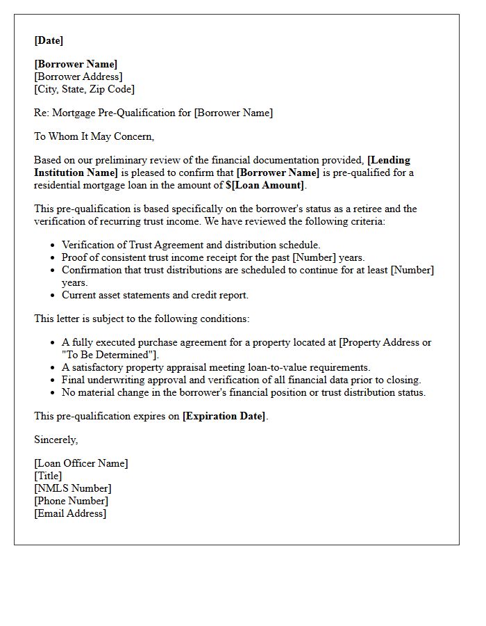 Trust Income Retiree Pre-Qualification Letter