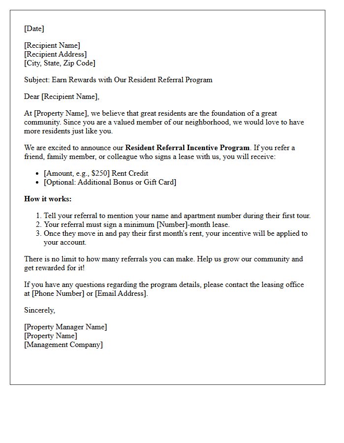 Property Manager Referral Incentive Program Letter