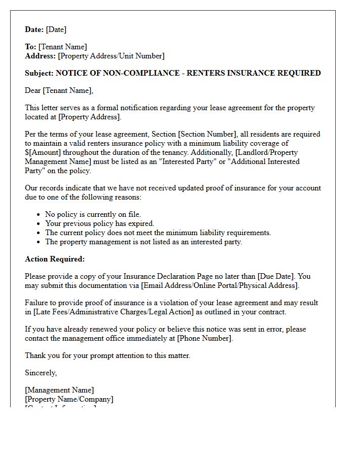 Renters Insurance Compliance Notification Letter