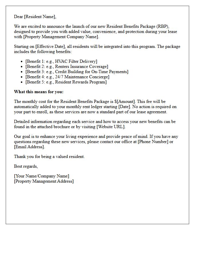 Resident Benefits Package Integration Letter