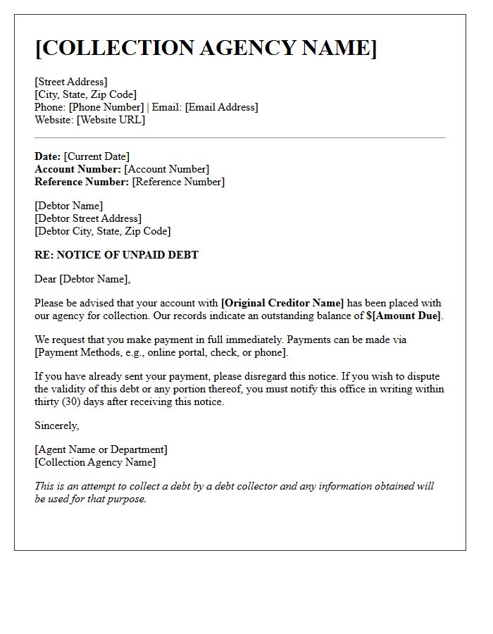 Collection Agency Letterhead