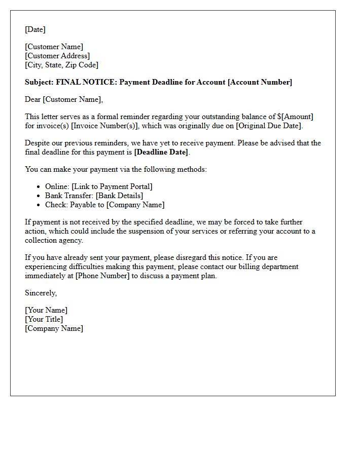 Deadline for Account Payment