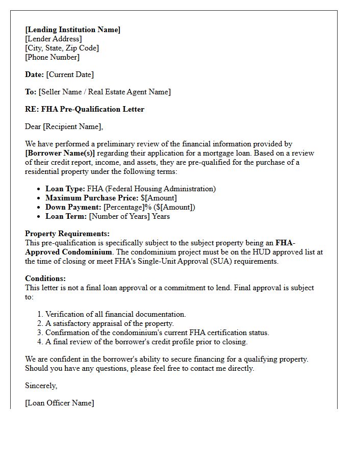 FHA Approved Condominium Purchase Pre-Qualification Letter