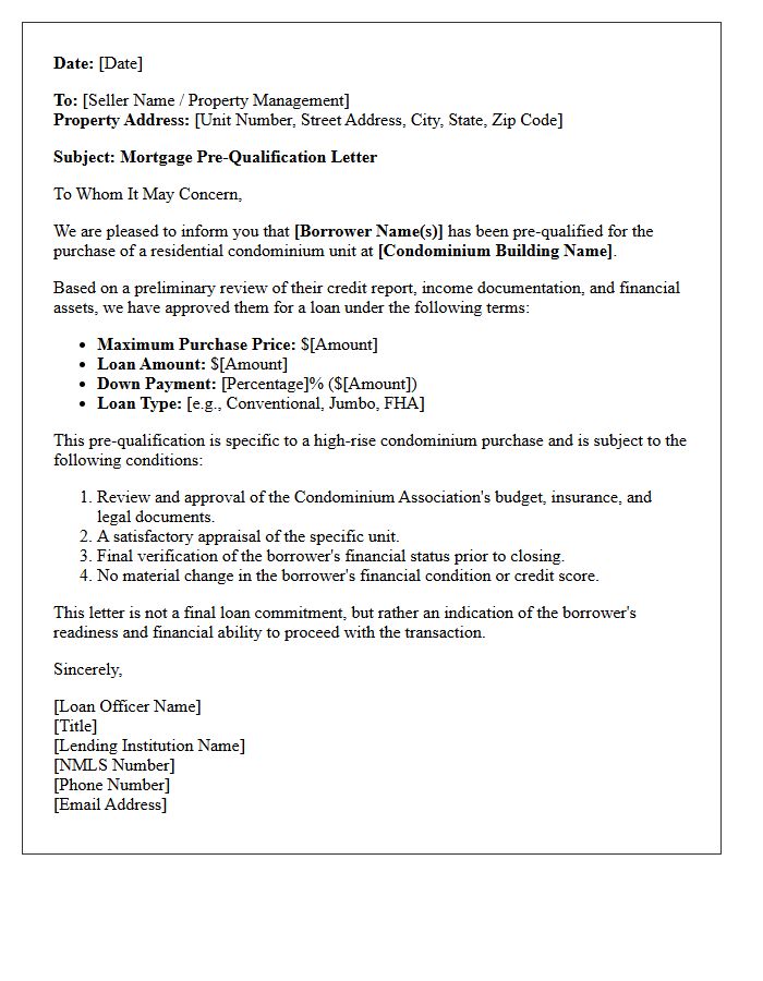 High-Rise Condominium Purchase Pre-Qualification Letter