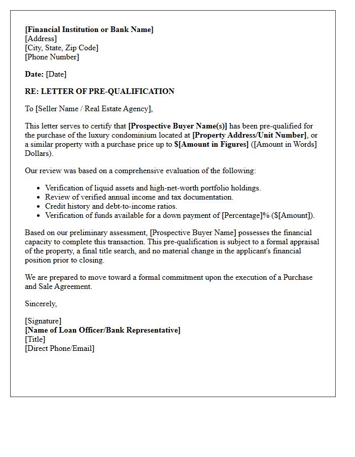 Luxury Condominium Purchase Pre-Qualification Letter