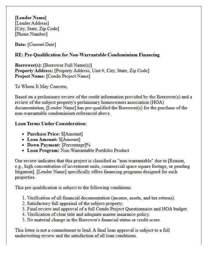 Non-Warrantable Condominium Pre-Qualification Letter