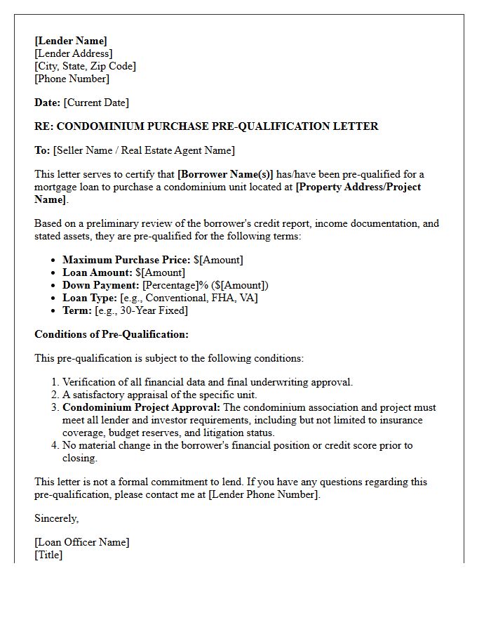 Standard Condominium Purchase Pre-Qualification Letter