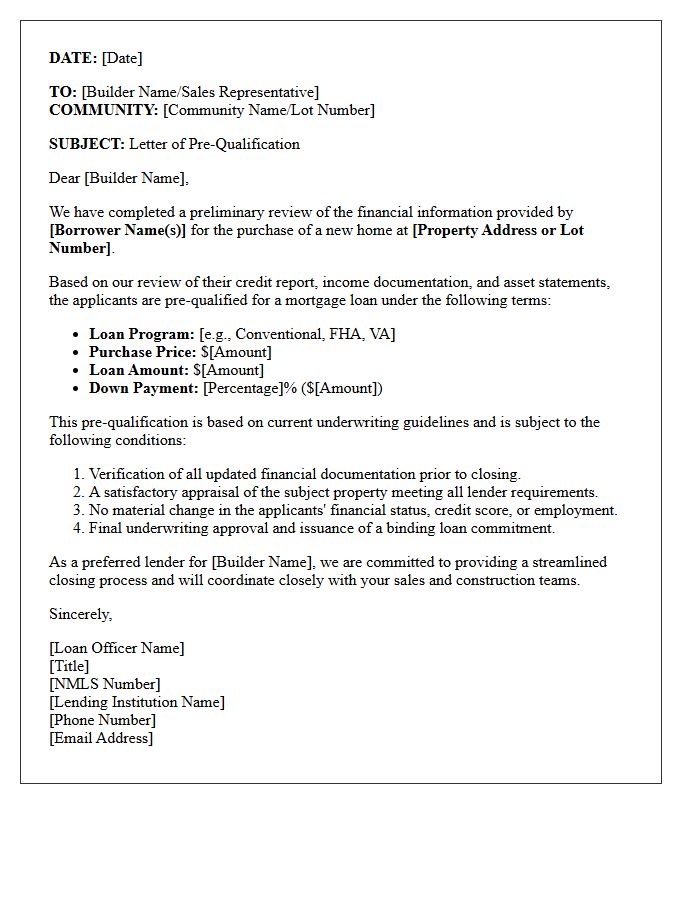 Builder Preferred Lender Pre-Qualification Letter