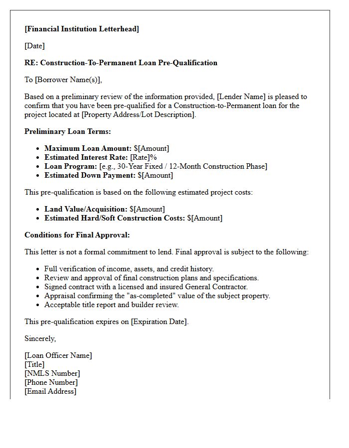 Construction-To-Permanent Pre-Qualification Letter
