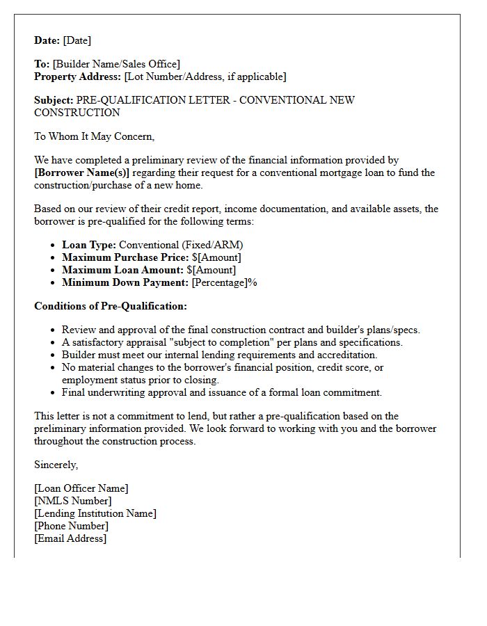Conventional New Construction Pre-Qualification Letter