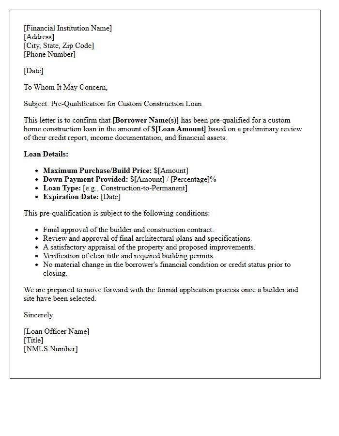 Custom Home Build Pre-Qualification Letter
