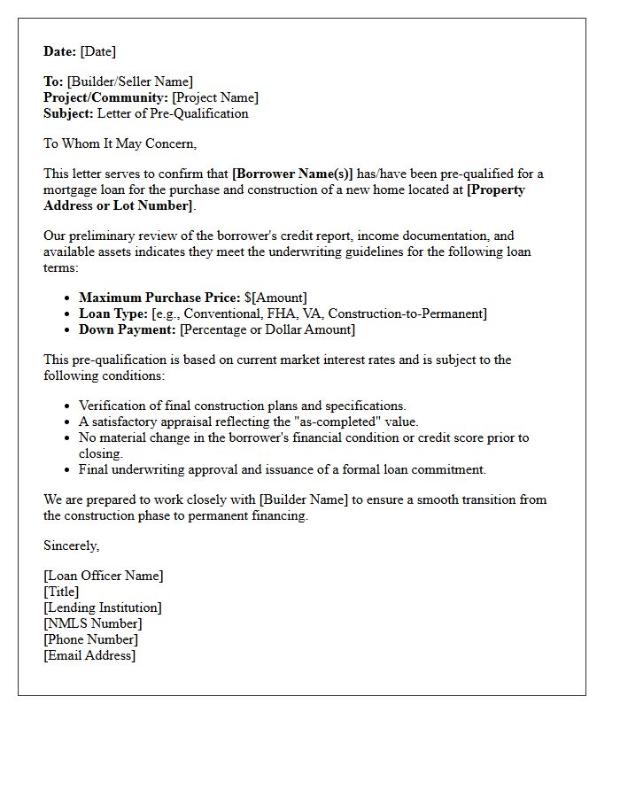 Standard New Construction Pre-Qualification Letter