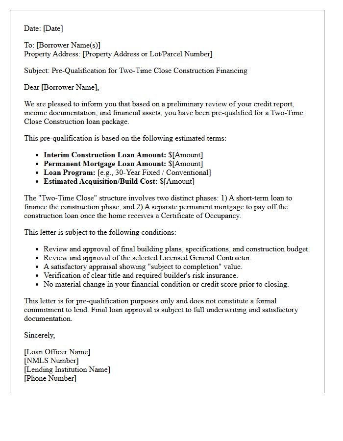Two-Time Close Construction Pre-Qualification Letter