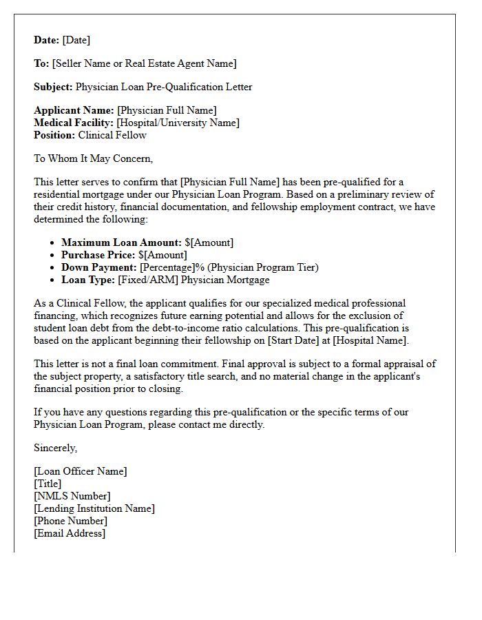 Clinical Fellow Physician Loan Pre-Qualification Letter