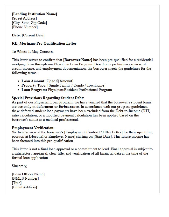 Deferred Student Debt Physician Loan Pre-Qualification Letter