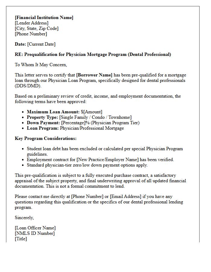 Dental Professional Physician Loan Pre-Qualification Letter