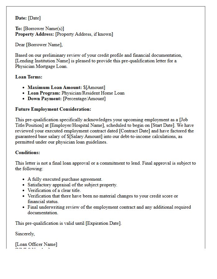 Future Employment Contract Physician Loan Pre-Qualification Letter