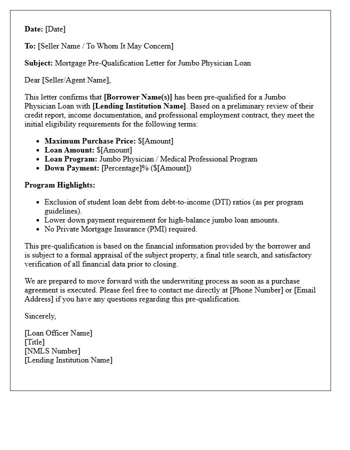 Jumbo Physician Loan Pre-Qualification Letter