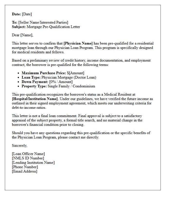 Medical Resident Physician Loan Pre-Qualification Letter