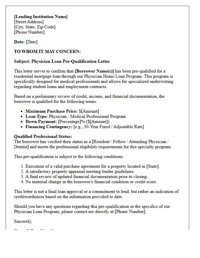 Standard Physician Loan Pre-Qualification Letter