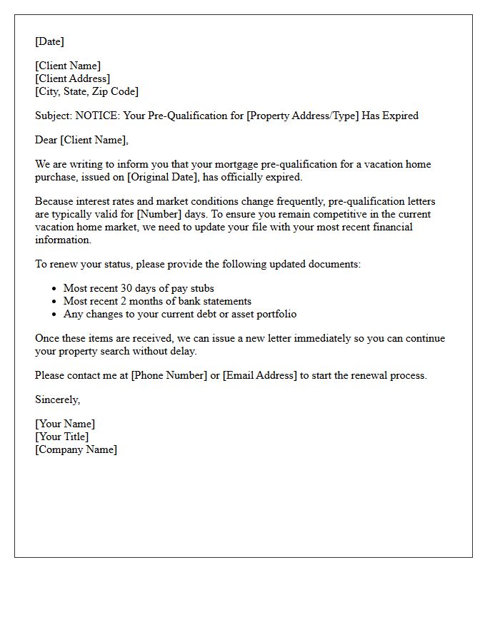 Expired Vacation Home Pre-Qualification Letter