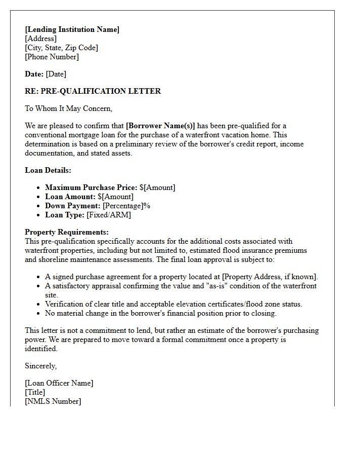 Waterfront Vacation Home Pre-Qualification Letter