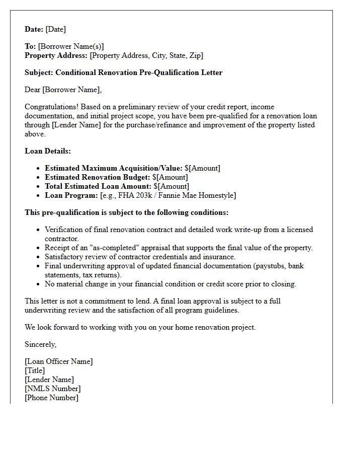 Conditional Renovation Pre-Qualification Letter