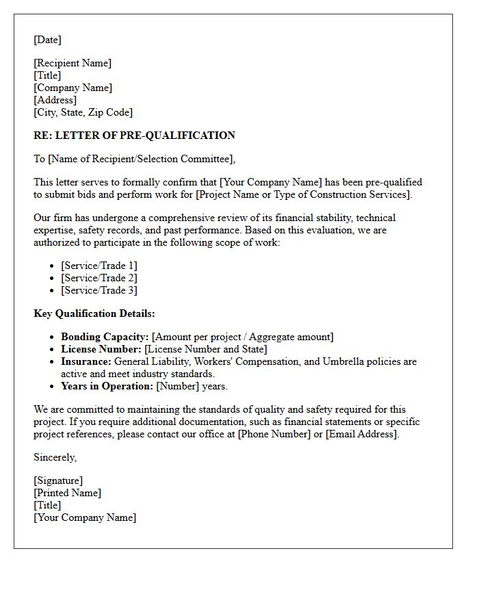 Construction And Renovation Pre-Qualification Letter