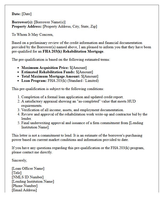 FHA Rehabilitation Pre-Qualification Letter