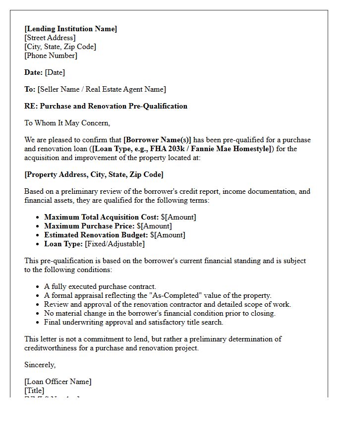 Purchase And Renovate Pre-Qualification Letter