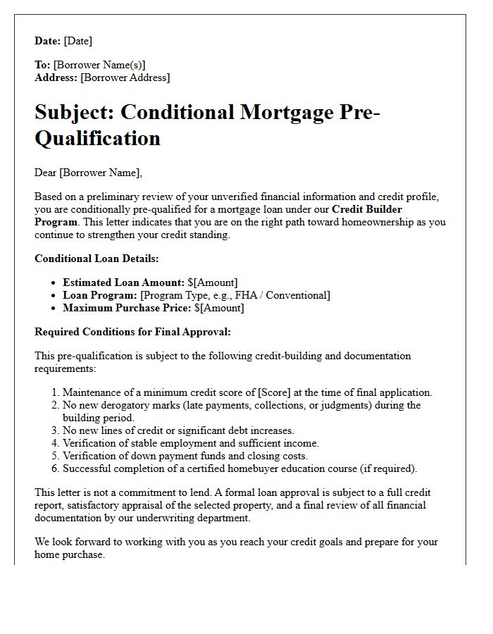 Conditional Mortgage Pre-Qualification Letter for Credit Builders