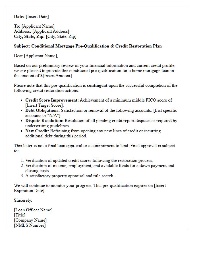Credit Restoration Mortgage Pre-Qualification Letter
