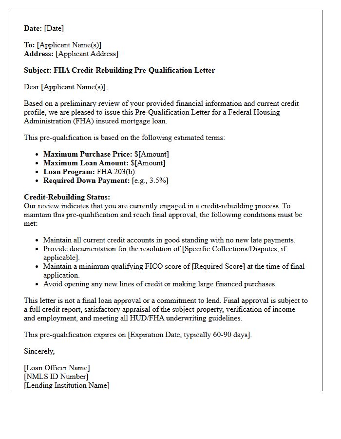Federal Housing Administration Credit-Rebuilding Pre-Qualification Letter